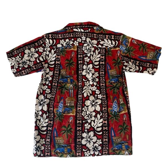 RJC Hawaiian Shirt Aloha Cotton Wood Buttons Made in USA Youth Sz 12 - Picture 2 of 11